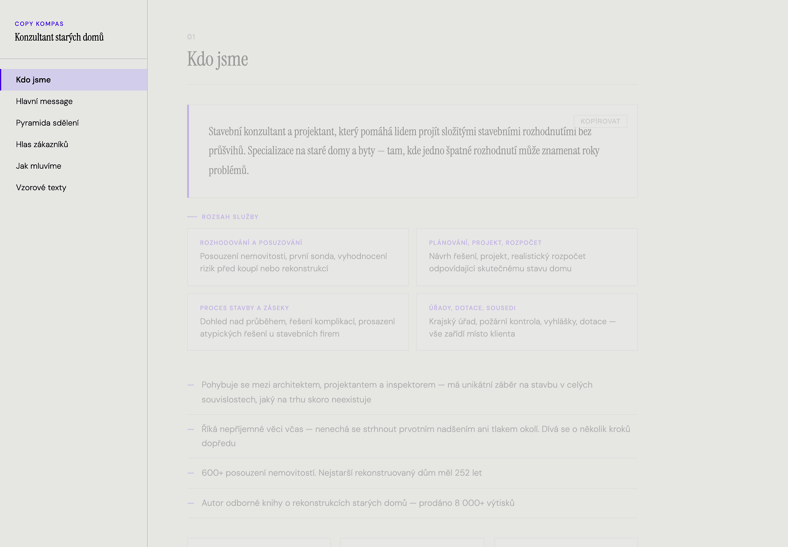 Ukázka Copy kompasu — Kdo jsem